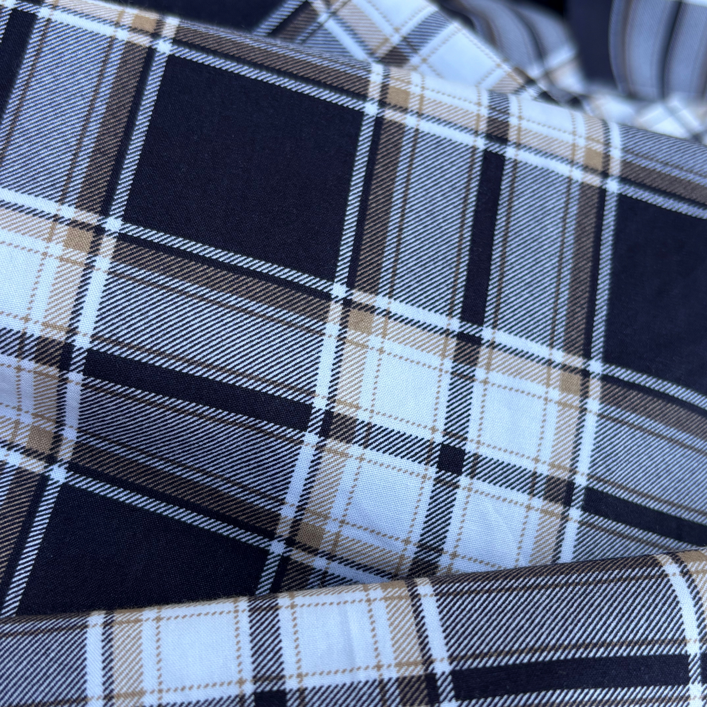 Dark-Navy Checkered Shirt with White-Grey-Beige Lines