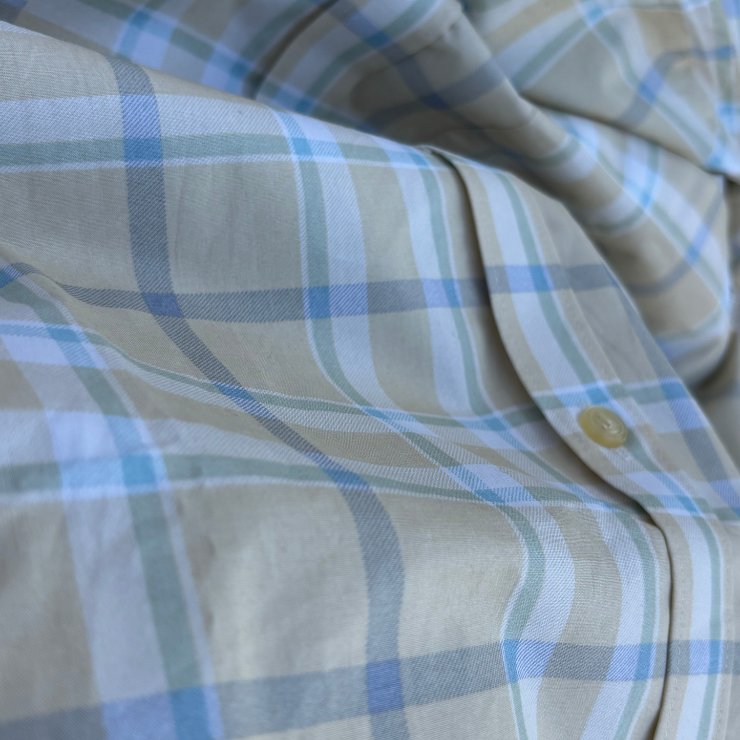 Light-Beige-Yellow Checkered Shirt with Pastel Blue & Green Lines
