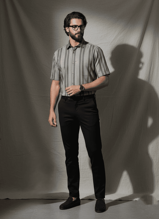 Brown-Grey Wide Stripe Shirt