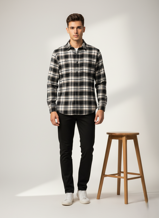 Black-White-Beige Checkered Shirt