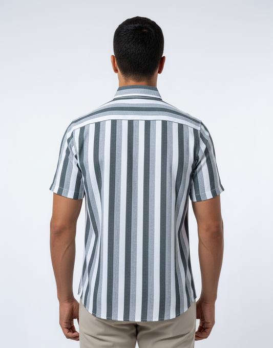 White Stripe With Charcoal & Blue-Grey Shirt