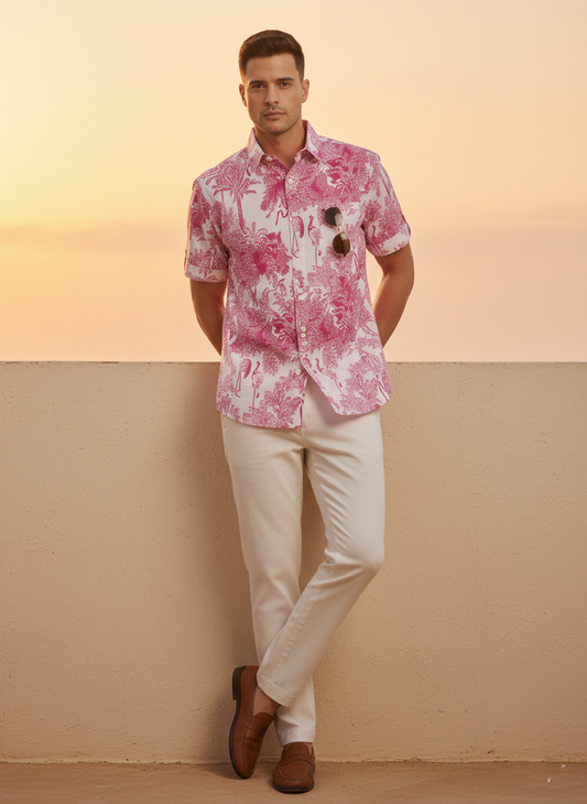 Pink Floral Print Cotton Shirt