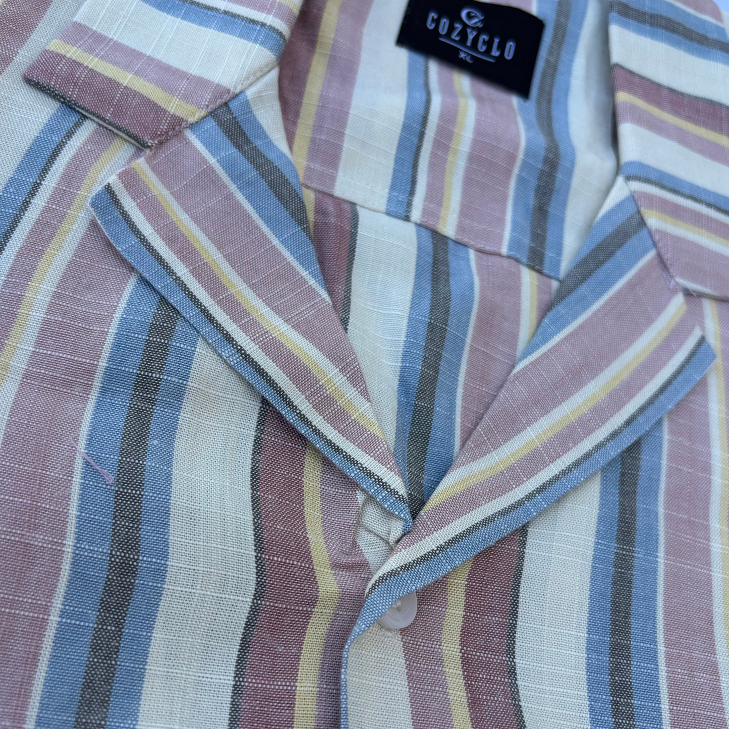 Linen Multistripe Cuban Collar Shirt