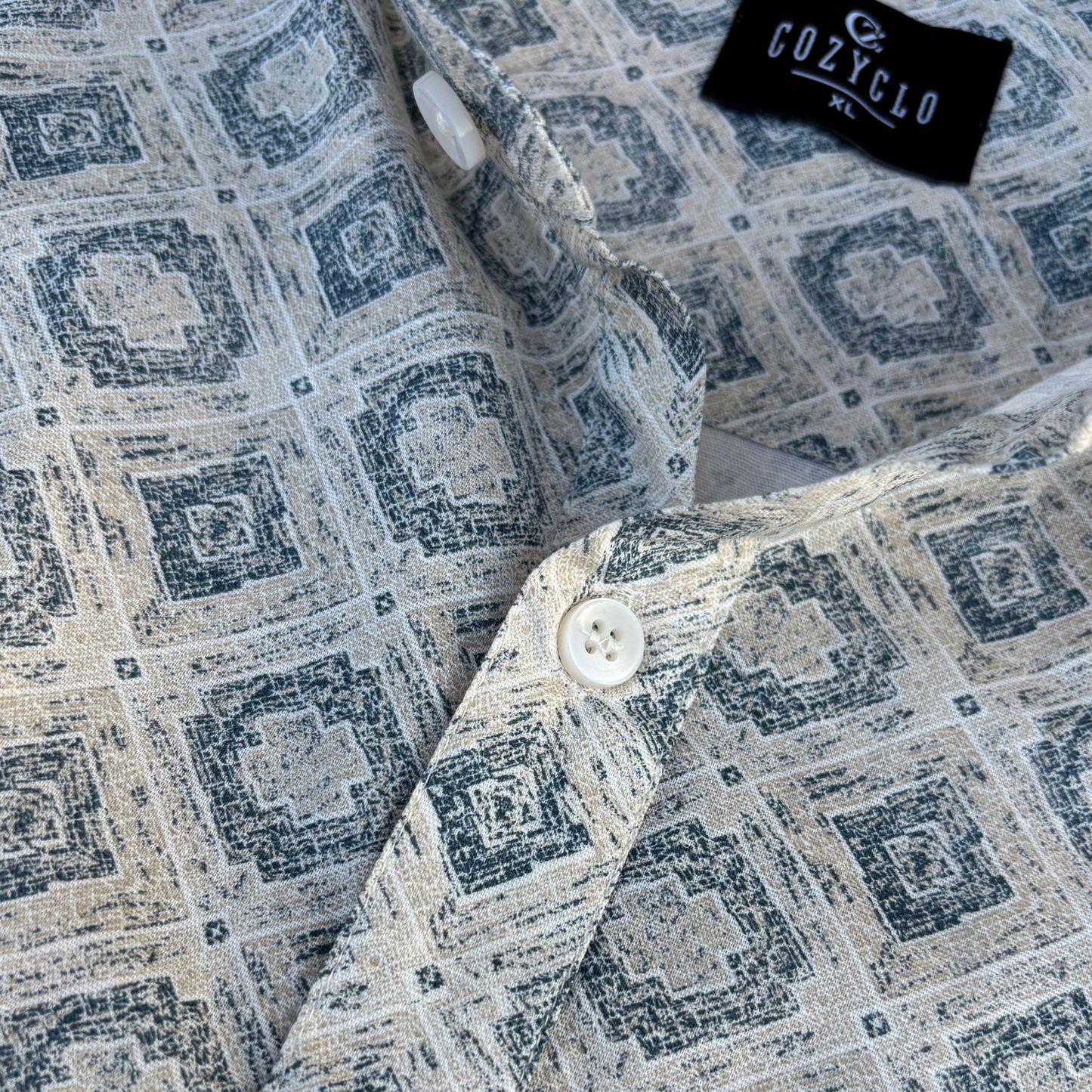 Cream-Beige with Blue Print