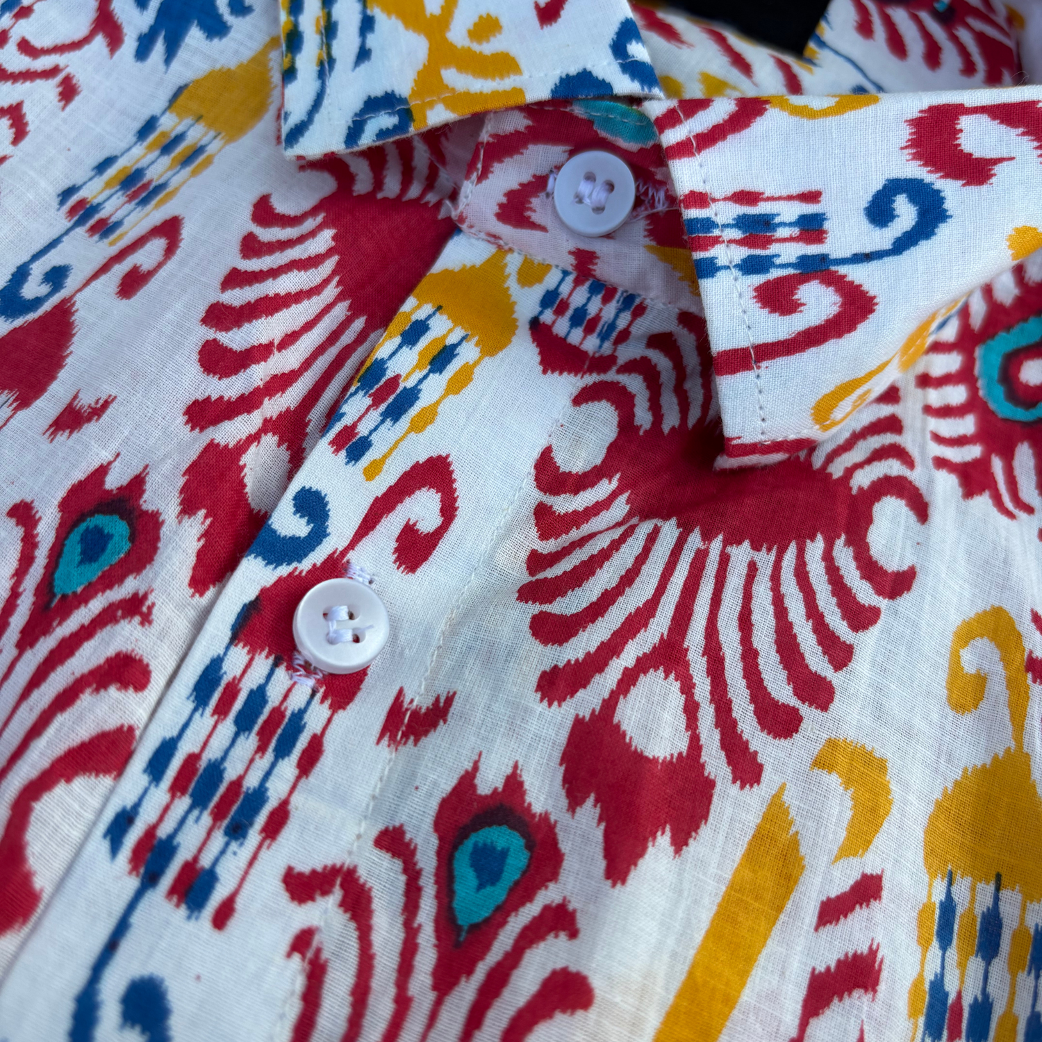 Multicolor Ikat Print (Red, Blue, Yellow on White Base)