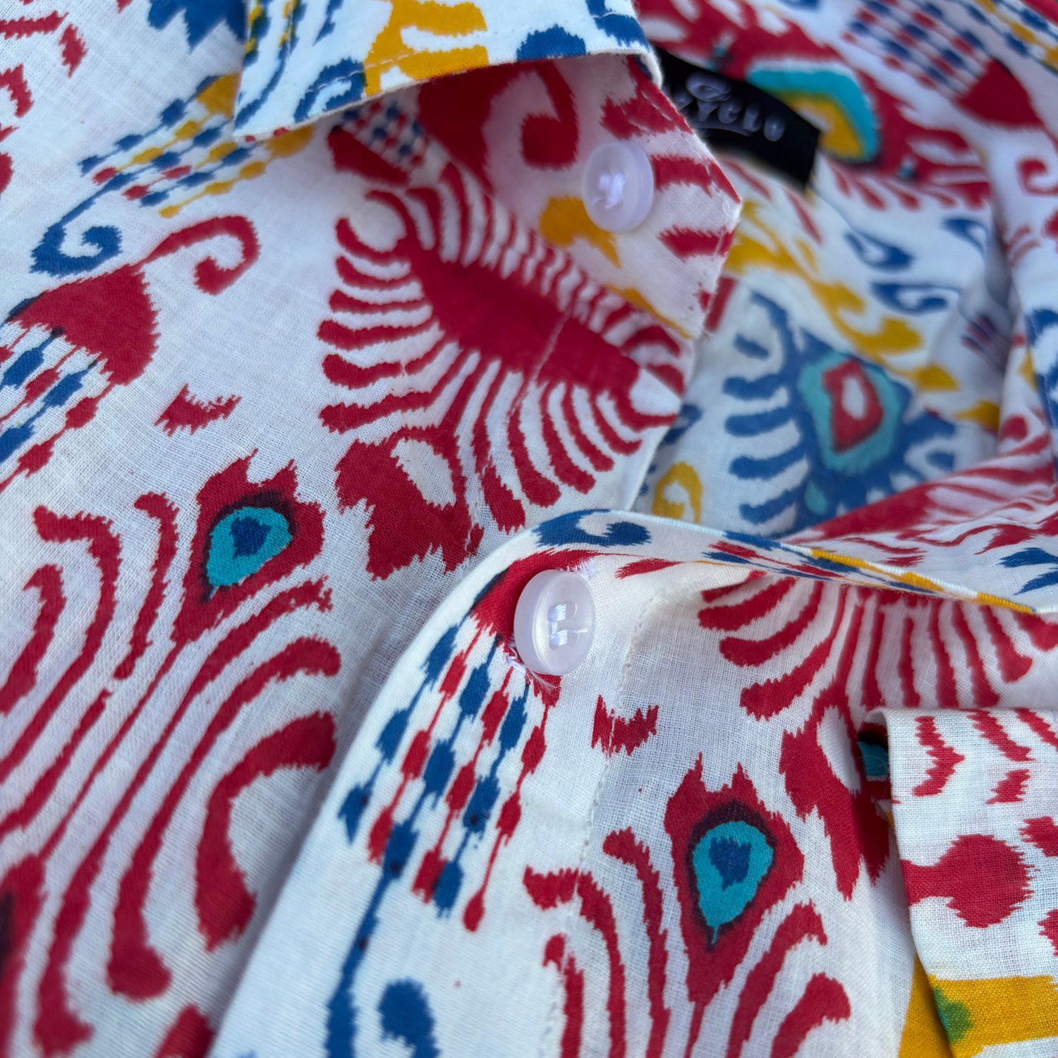 Multicolor Ikat Print (Red, Blue, Yellow on White Base)