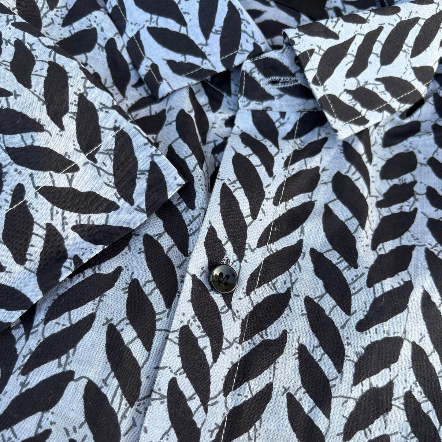 Black Leaf Print on Grey Base