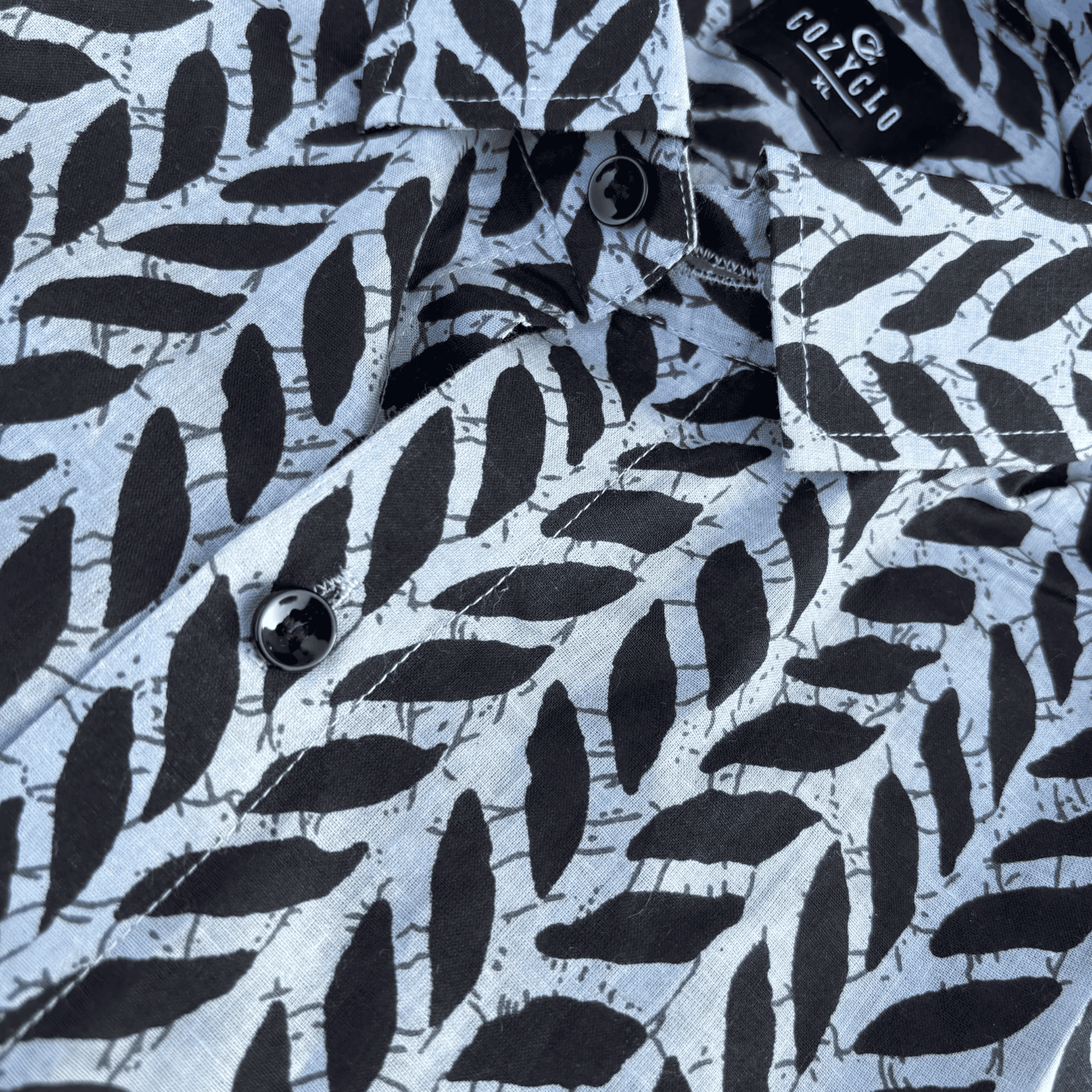 Black Leaf Print on Grey Base