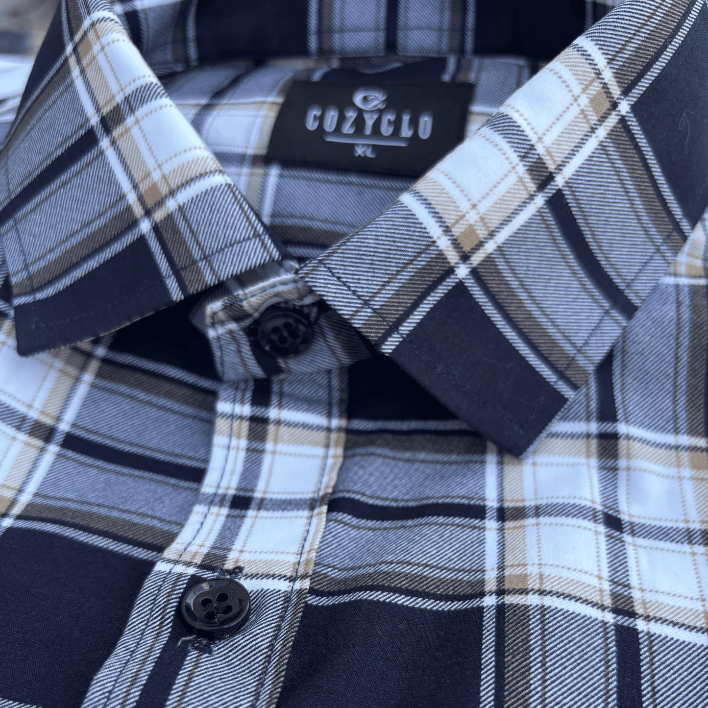Dark-Navy Checkered Shirt with White-Grey-Beige Lines