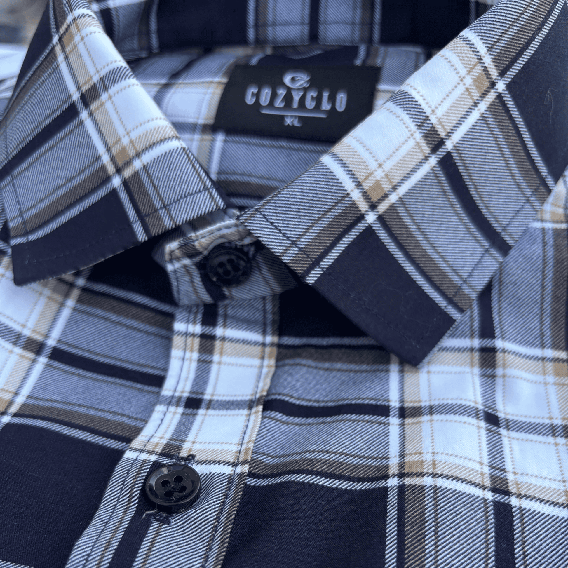 Dark-Navy Checkered Shirt with White-Grey-Beige Lines