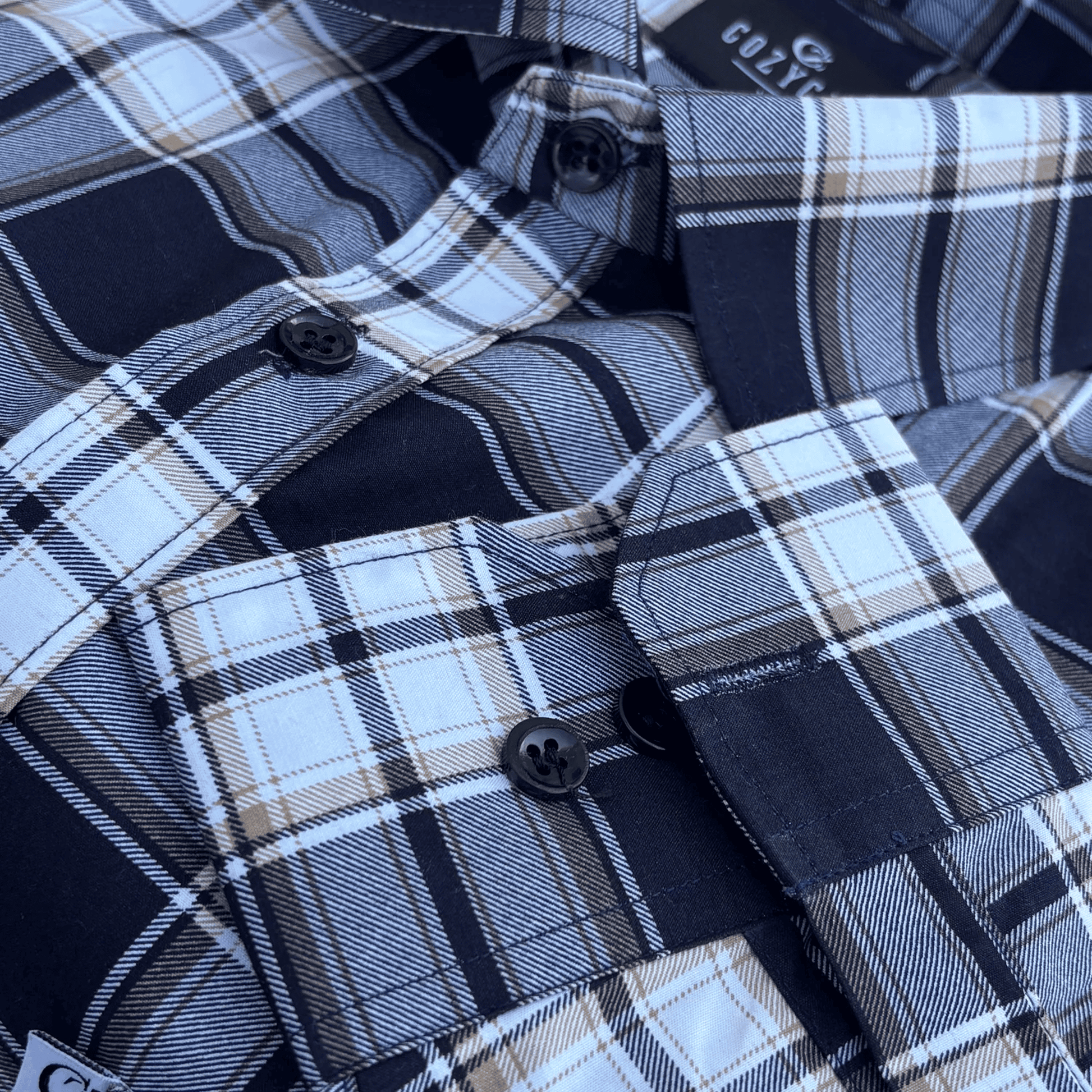 Dark-Navy Checkered Shirt with White-Grey-Beige Lines
