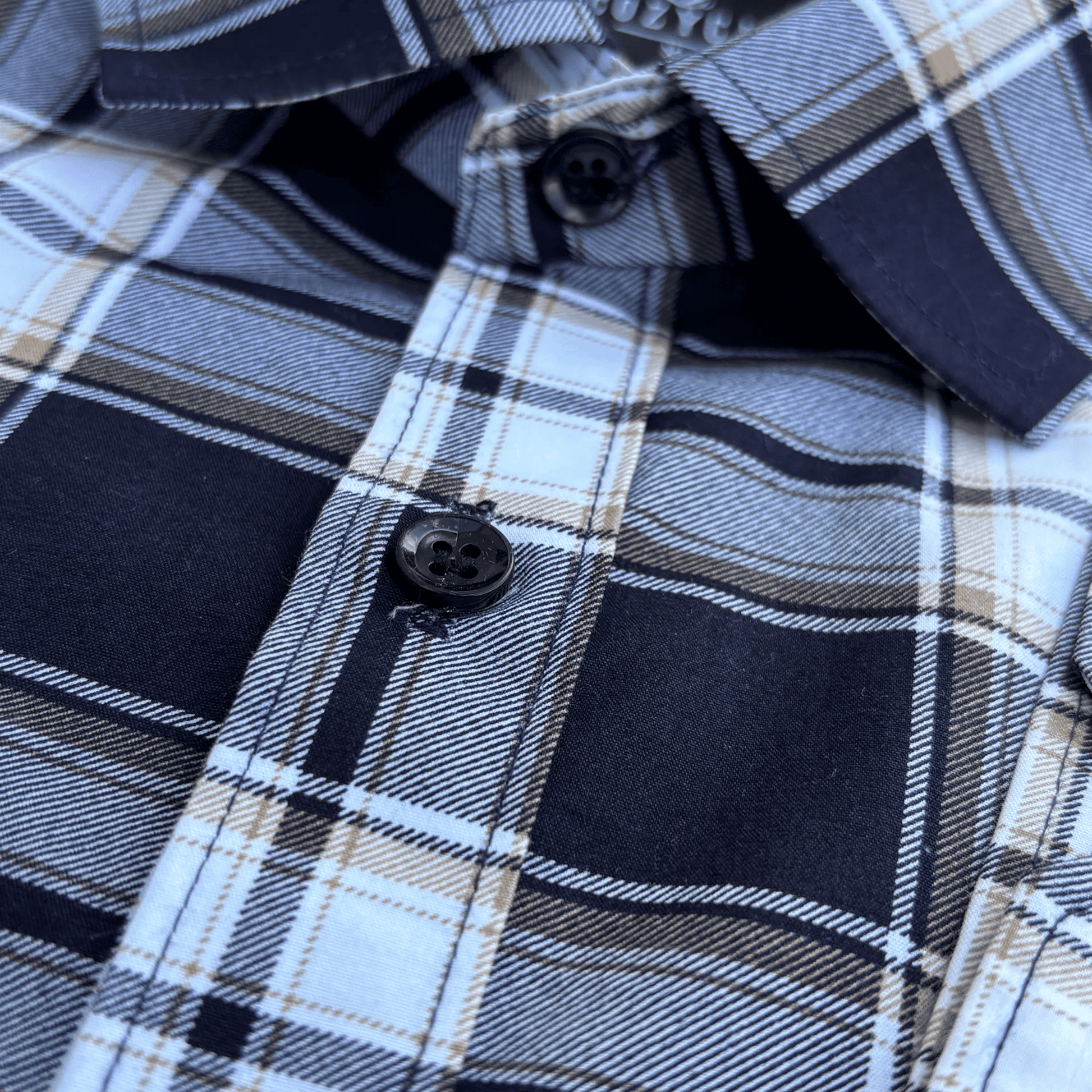 Dark-Navy Checkered Shirt with White-Grey-Beige Lines