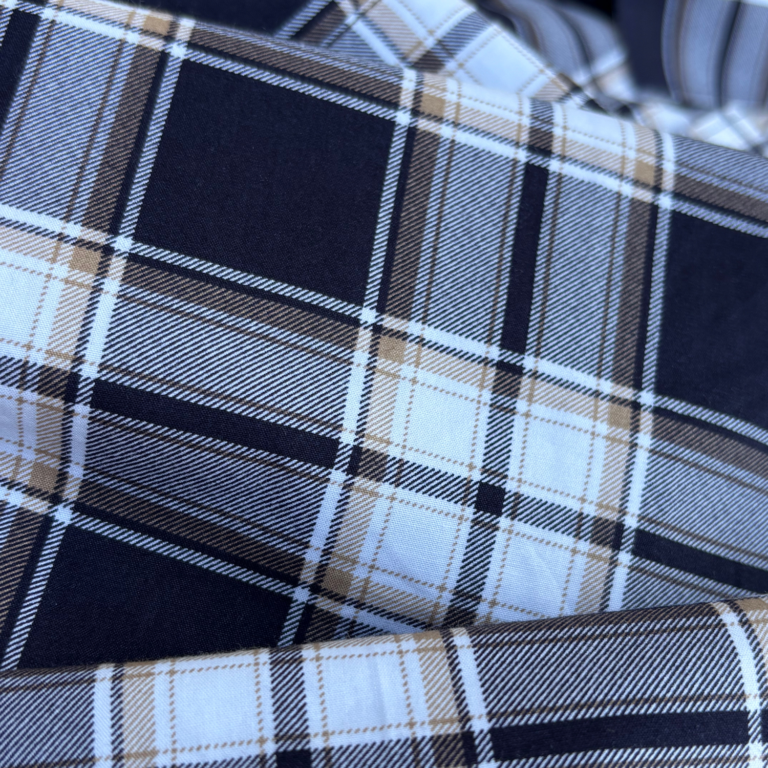 Dark-Navy Checkered Shirt with White-Grey-Beige Lines
