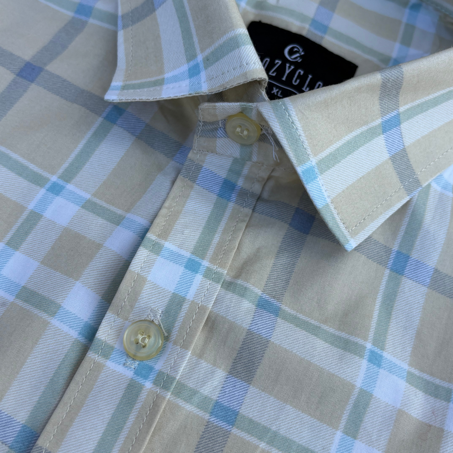 Light-Beige-Yellow Checkered Shirt with Pastel Blue &amp; Green Lines