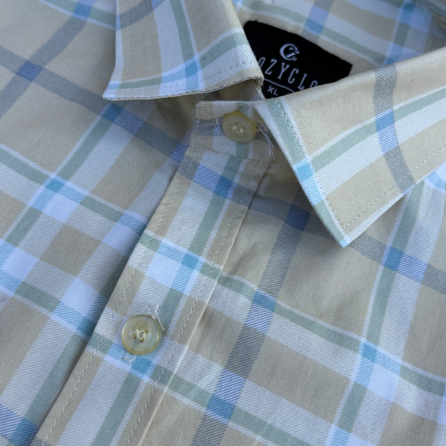 Light-Beige-Yellow Checkered Shirt with Pastel Blue &amp; Green Lines