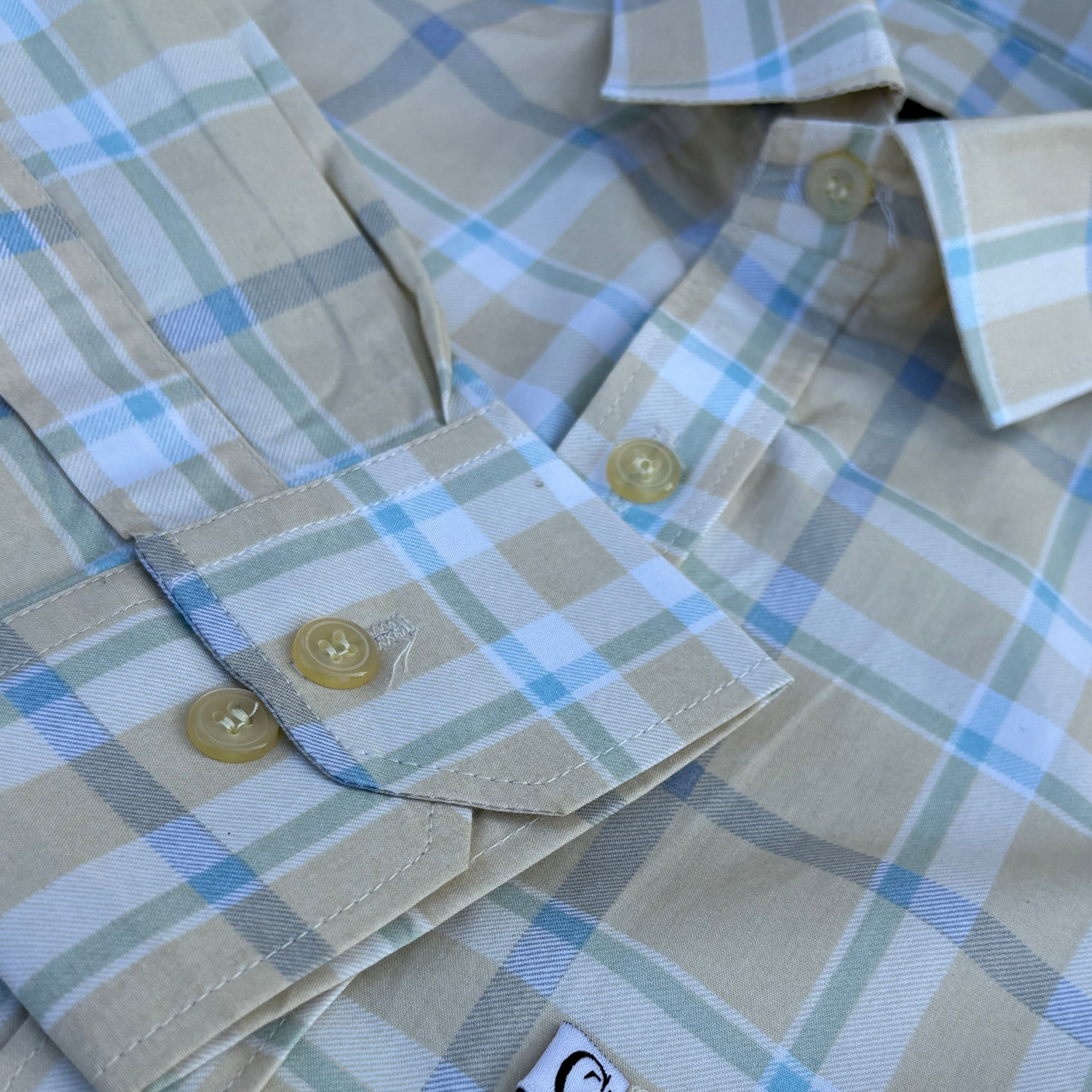 Light-Beige-Yellow Checkered Shirt with Pastel Blue &amp; Green Lines