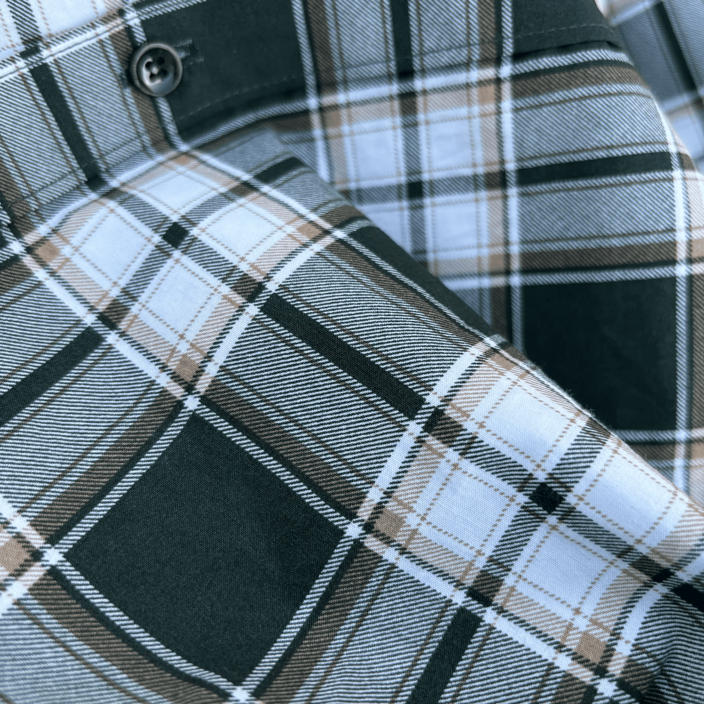 Dark-Green Checkered Shirt with White &amp; Beige Checks