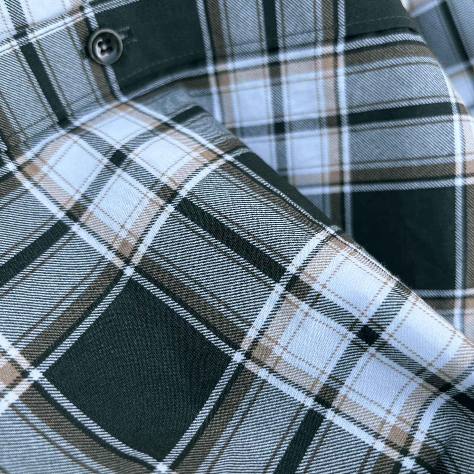 Dark-Green Checkered Shirt with White &amp; Beige Checks