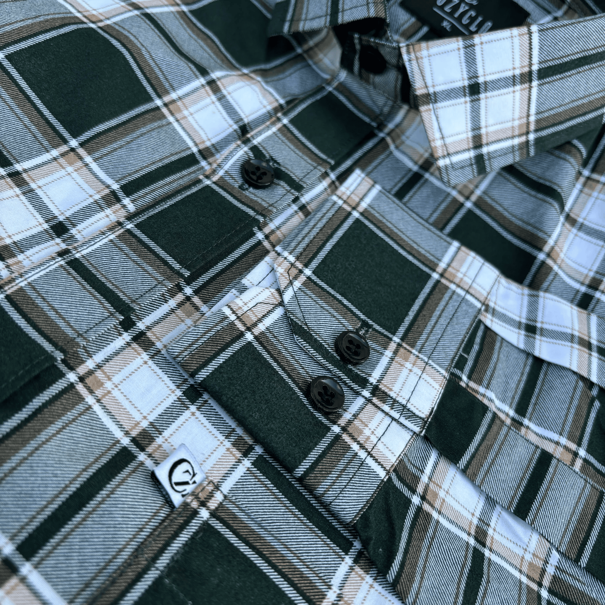 Dark-Green Checkered Shirt with White &amp; Beige Checks