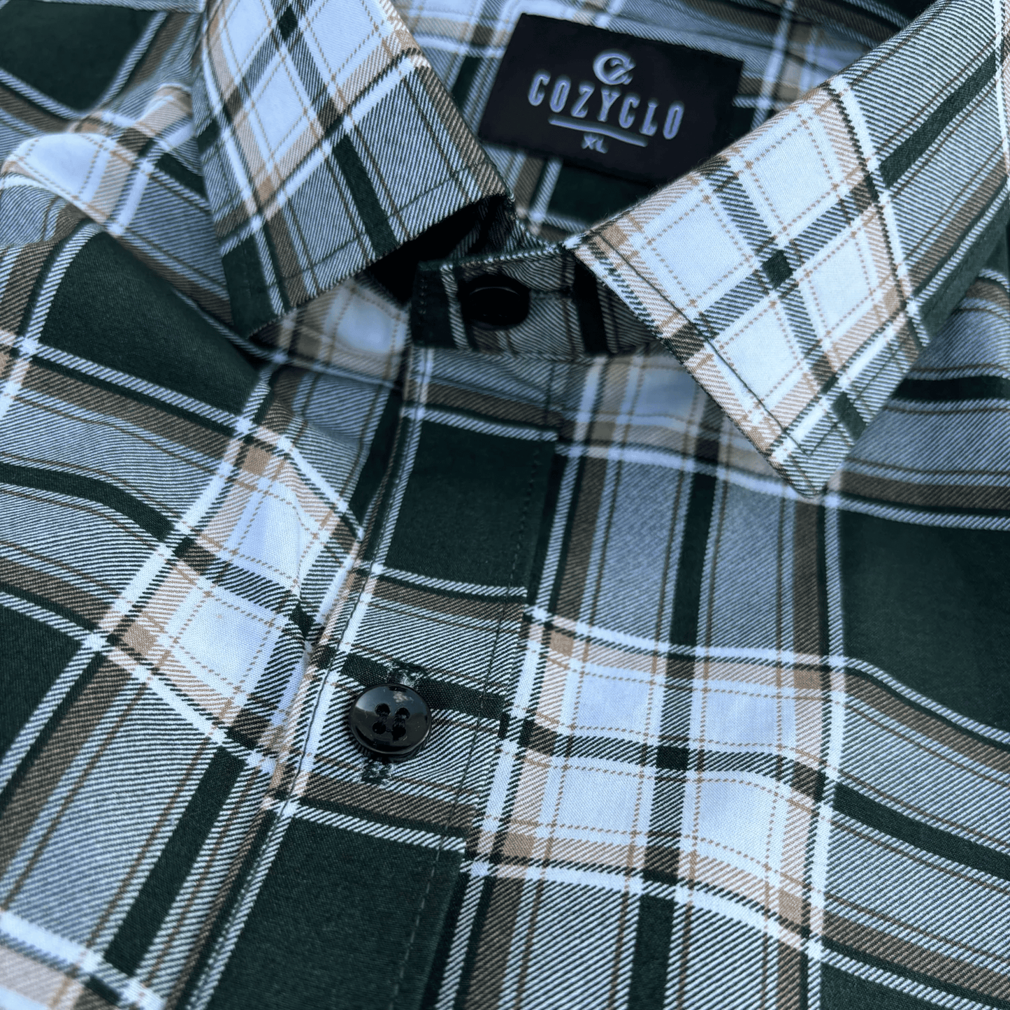 Dark-Green Checkered Shirt with White &amp; Beige Checks