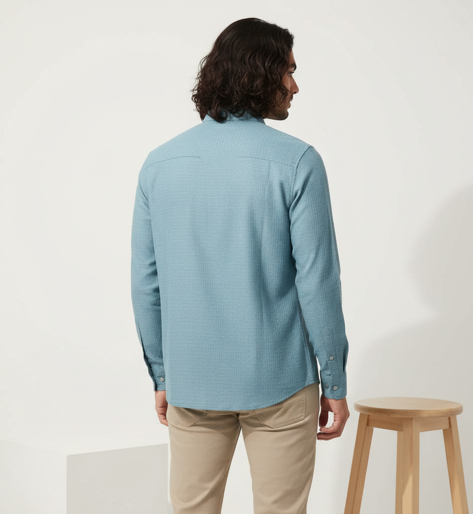 Teal Blue Dual-Flap Cotton Shirt