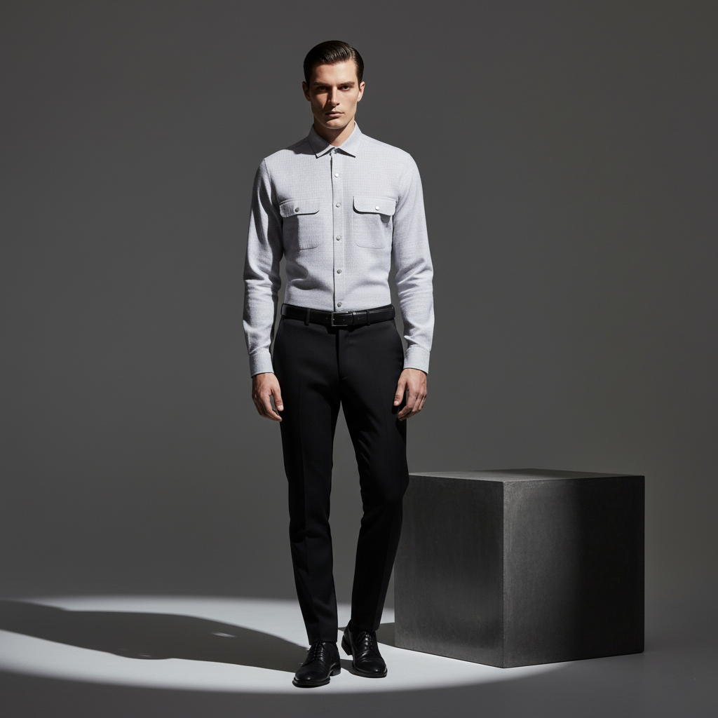 Grey Dual-Flap Cotton Shirt