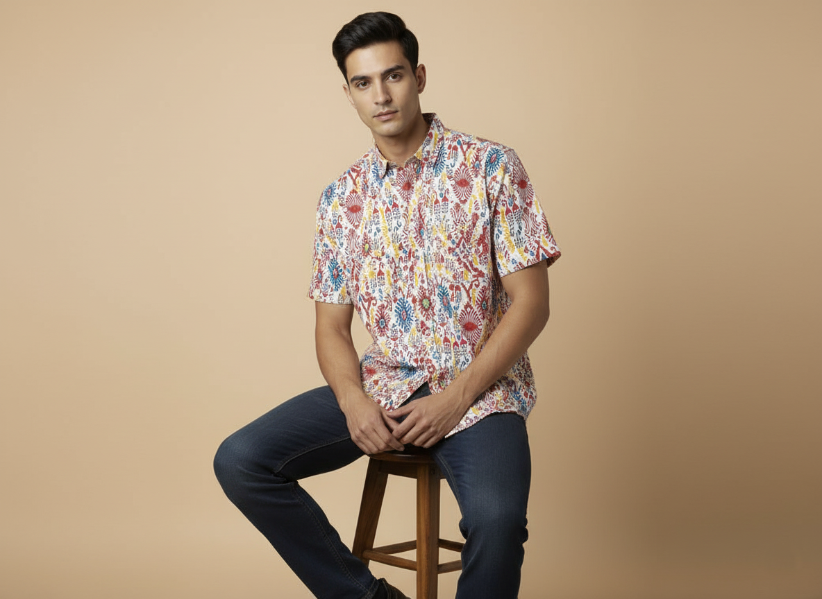 Multicolor Ikat Print Cotton Shirt