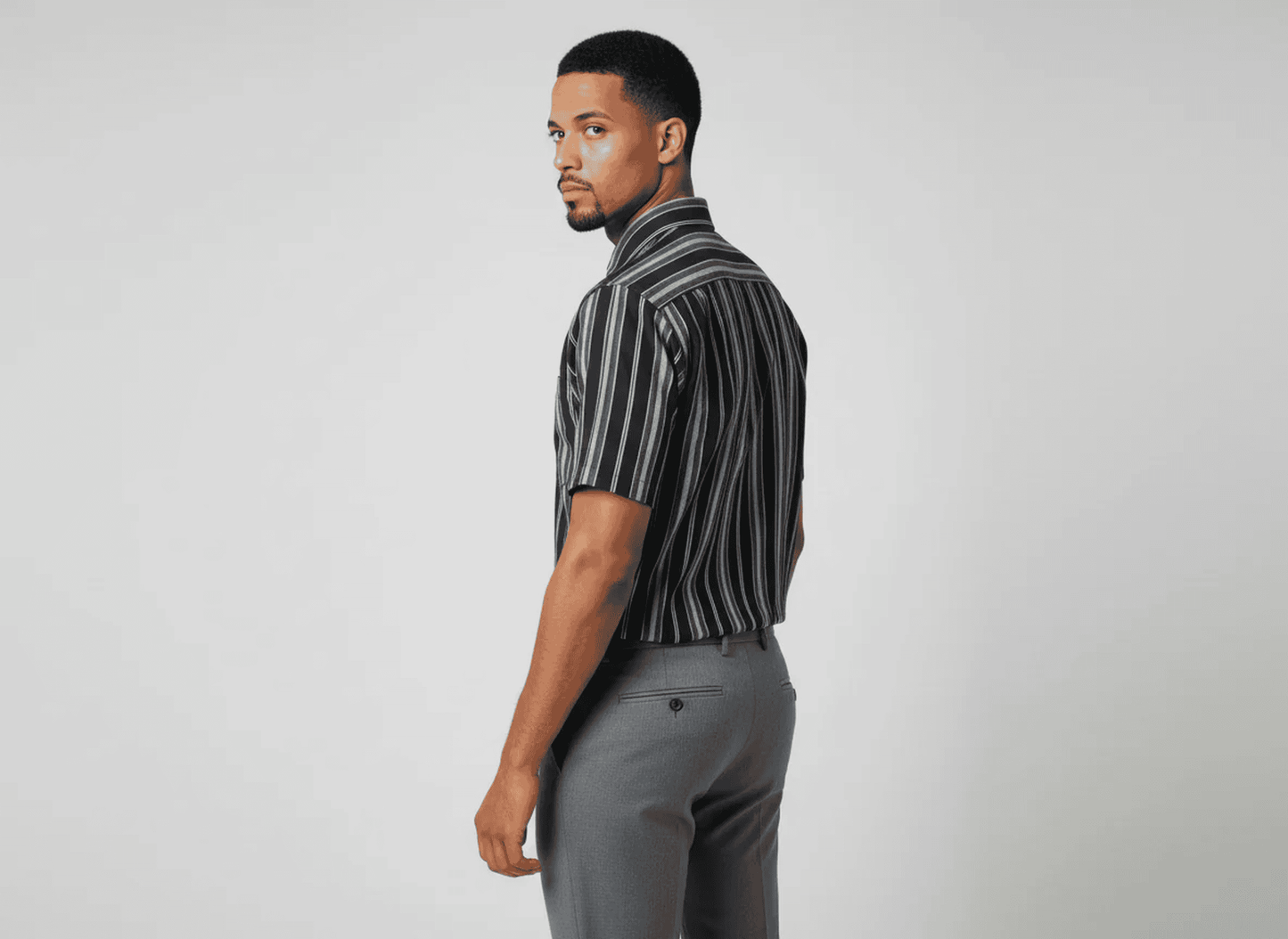 Black with Grey & White Stripe Shirt