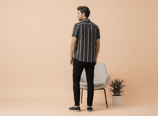 Navy with Grey & White Stripe Shirt