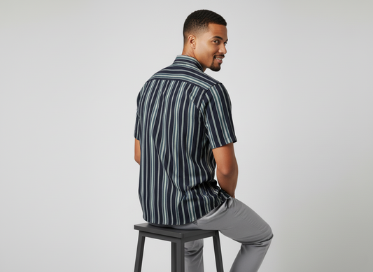Black with Grey & White Stripe Shirt