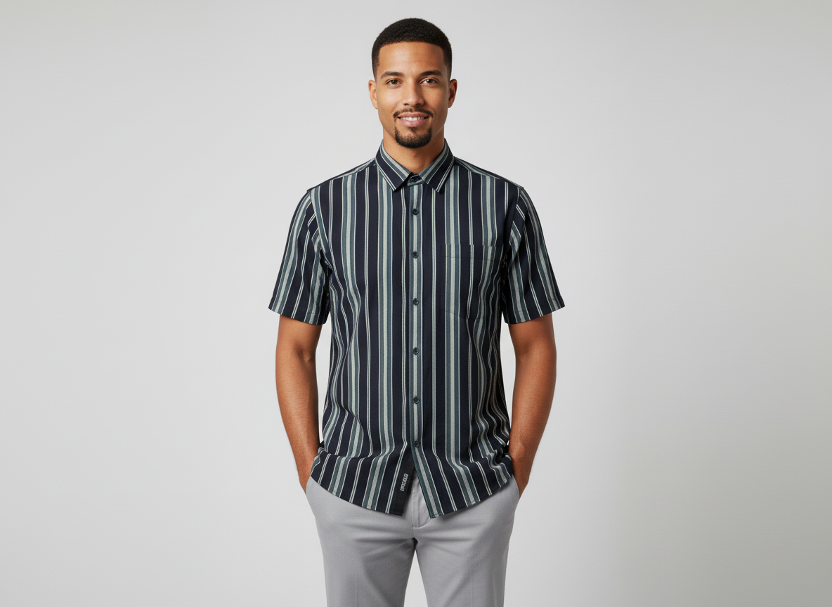 Black with Grey & White Stripe Shirt