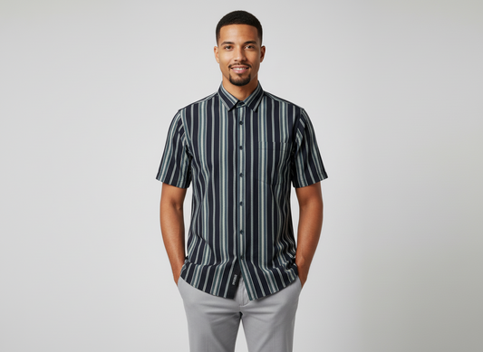 Black with Grey & White Stripe Shirt