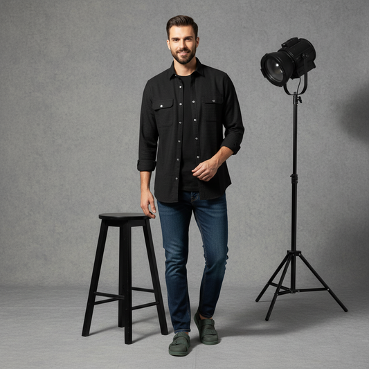 Black Dual-Flap Cotton Shirt