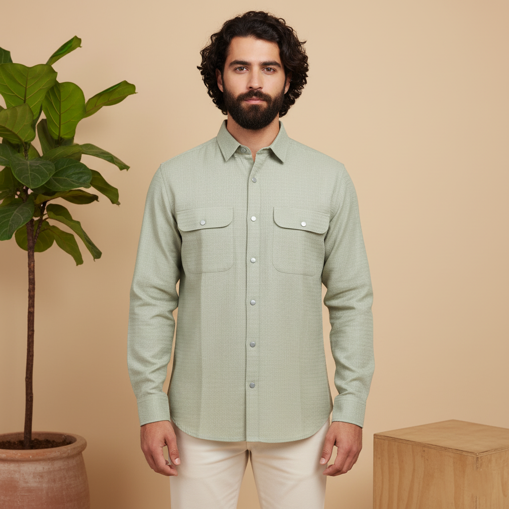 Pastel Green Dual-Flap Cotton Shirt