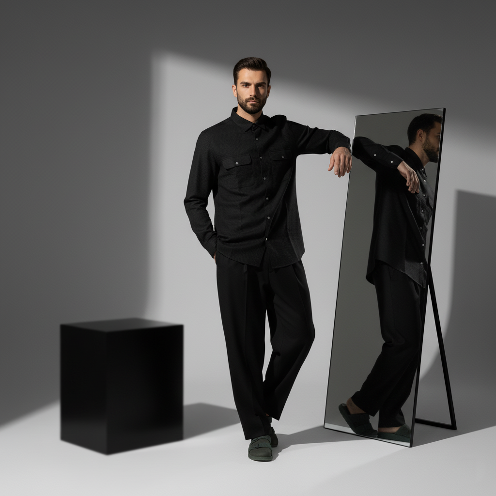 Black Dual-Flap Cotton Shirt