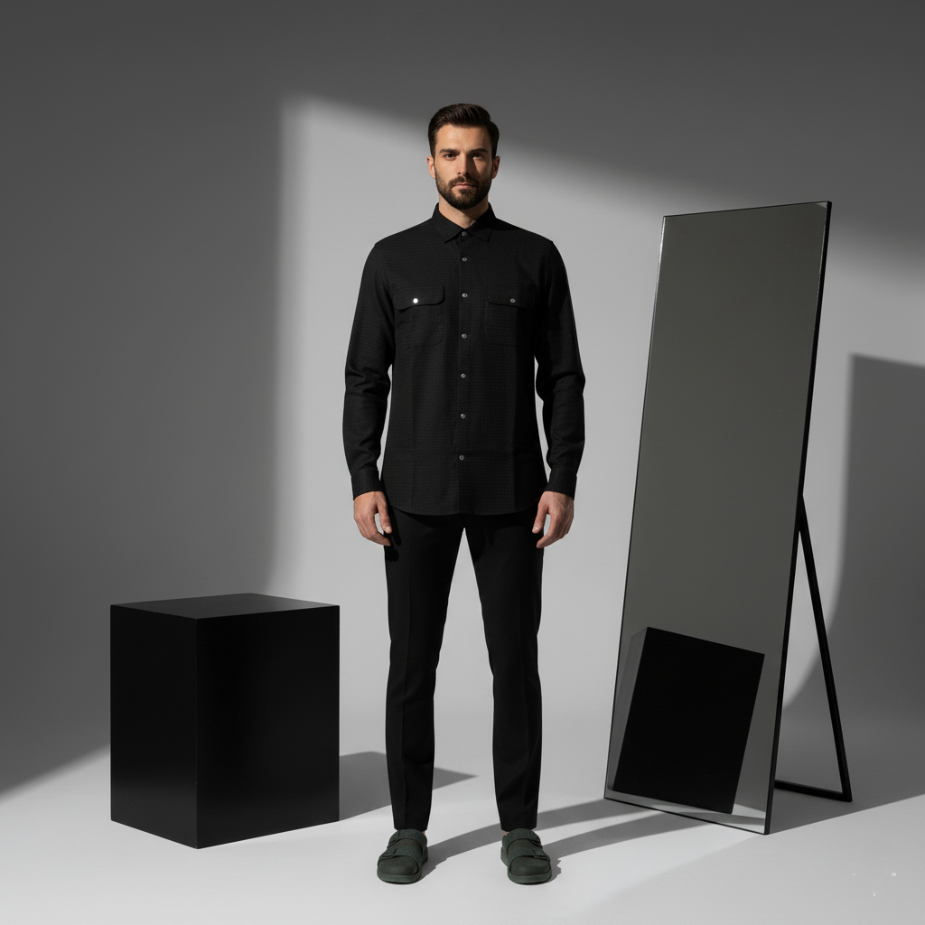 Black Dual-Flap Cotton Shirt