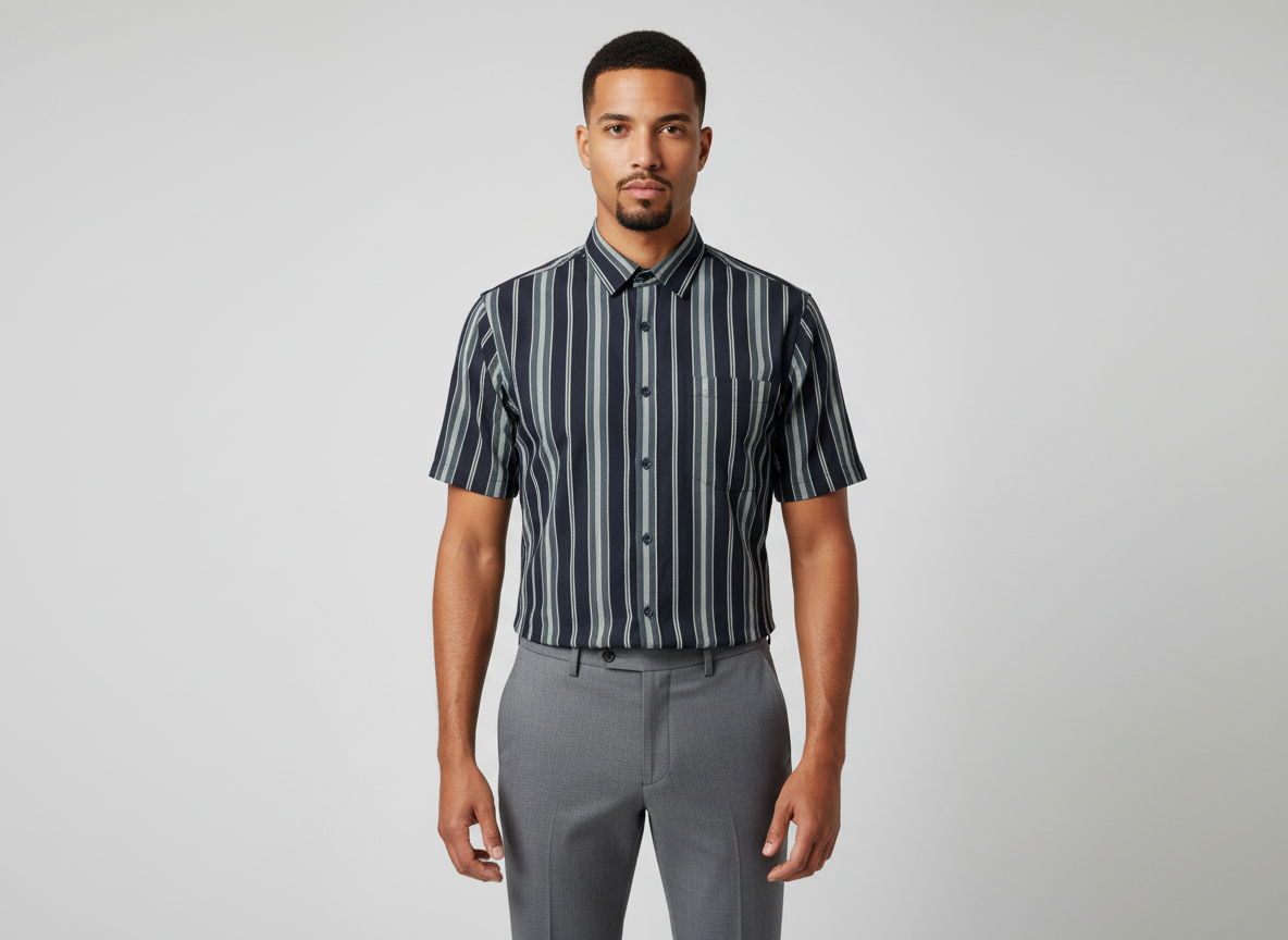 Black with Grey & White Stripe Shirt