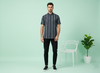 Navy with Grey & White Stripe Shirt