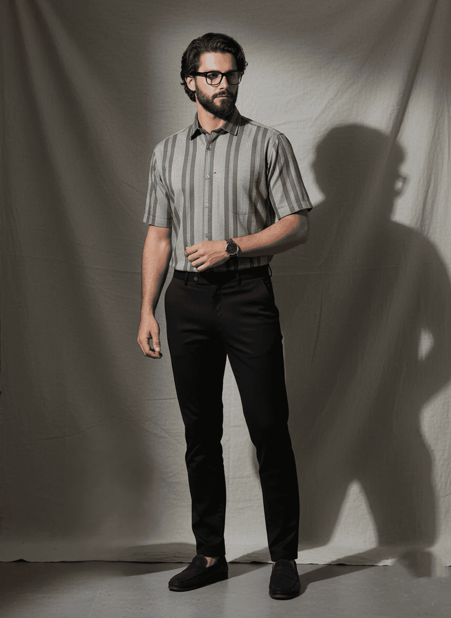 Brown-Grey Wide Stripe Shirt