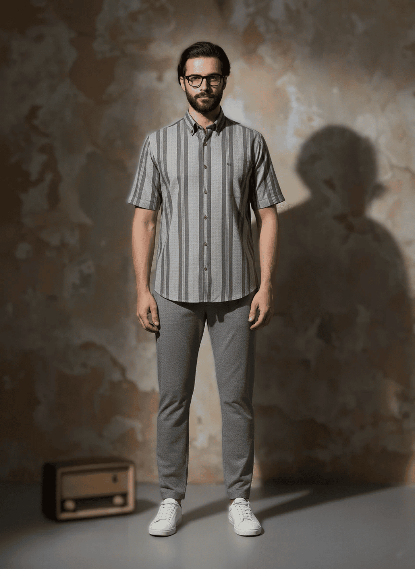 Brown-Grey Wide Stripe Shirt