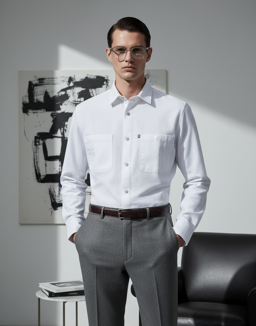 White Dual-Pocket Shirt
