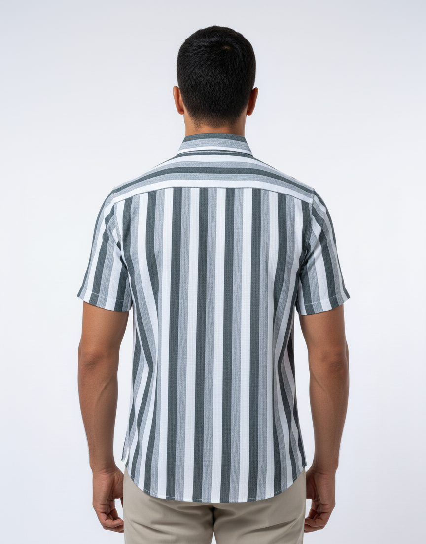 White Stripe With Charcoal & Blue-Grey Shirt