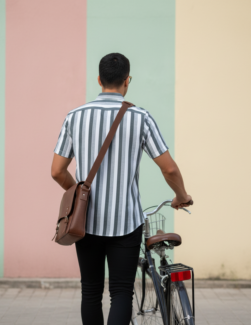 White Stripe With Charcoal & Blue-Grey Shirt