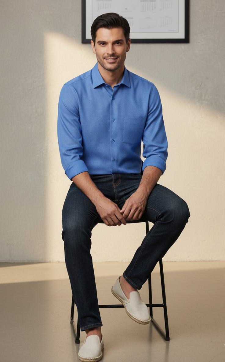 Navy Blue Micro-Checks Shirt