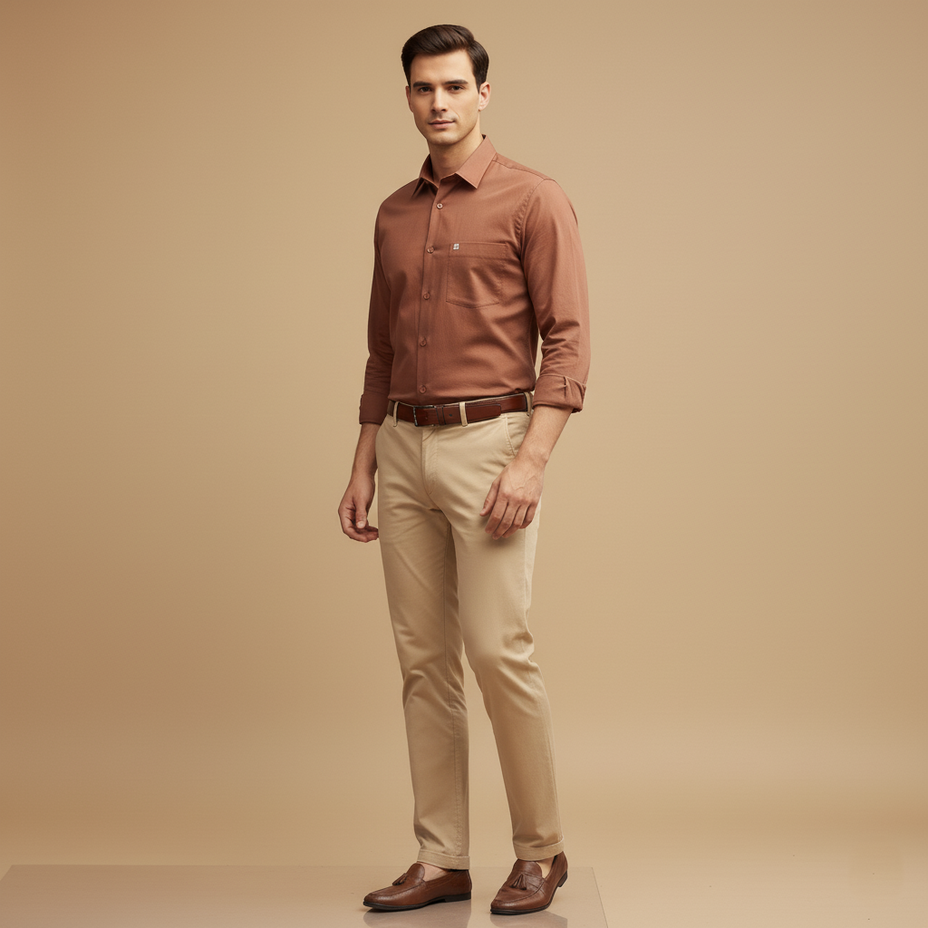 Warm Brown Classic Linen-Cotton Shirt