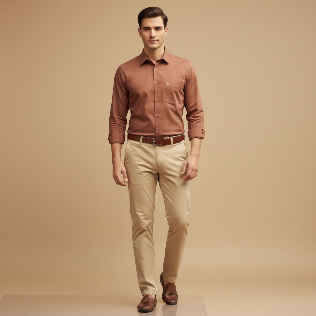 Warm Brown Classic Linen-Cotton Shirt