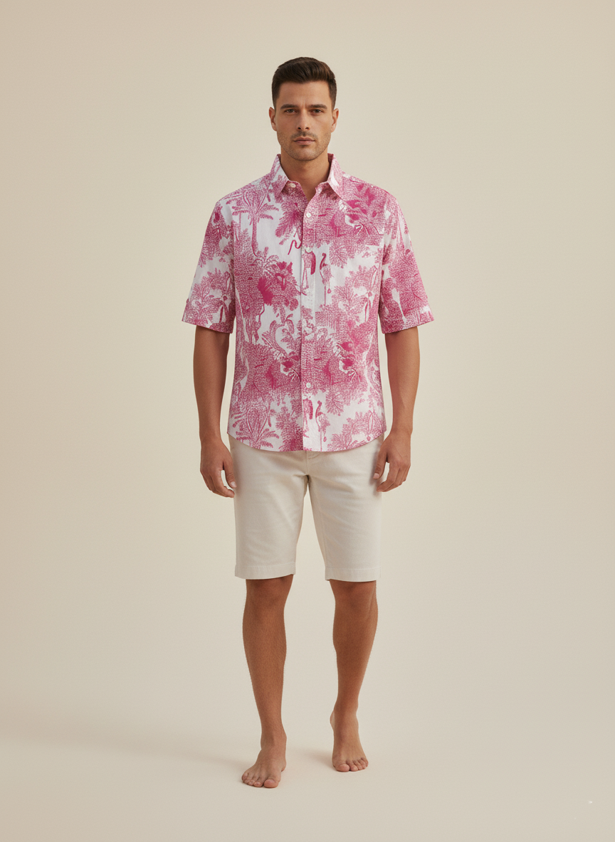 Pink Floral Print Cotton Shirt