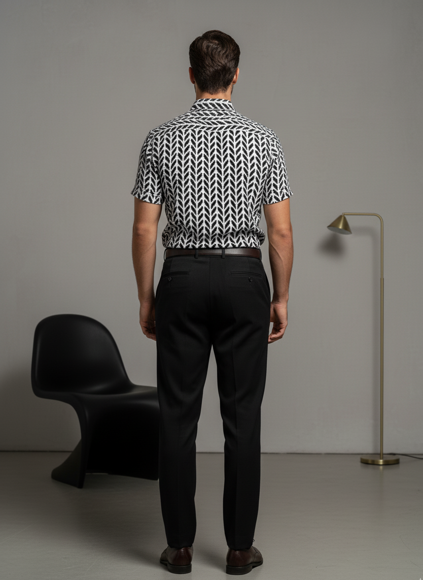 black Leaf Print On Gray Base