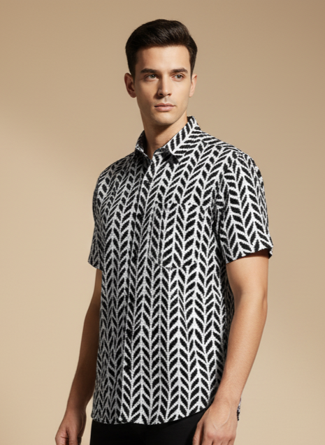 black Leaf Print On Gray Base