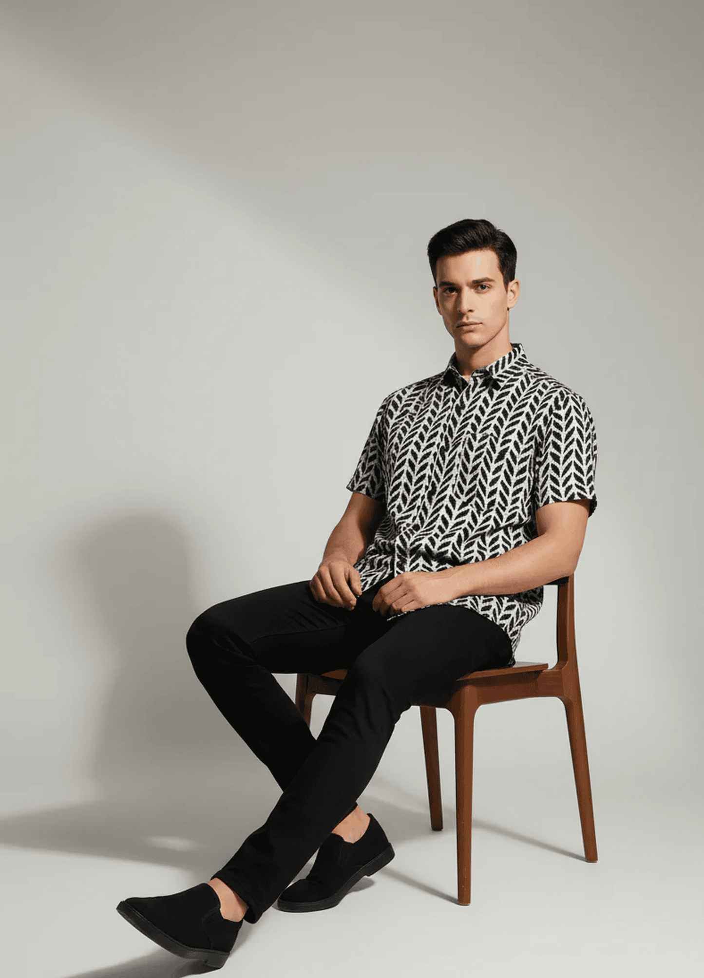 black Leaf Print On Gray Base